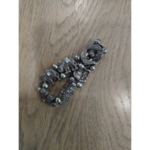 Vintage Silver Plated Elephant and Rhinestone Bracelet